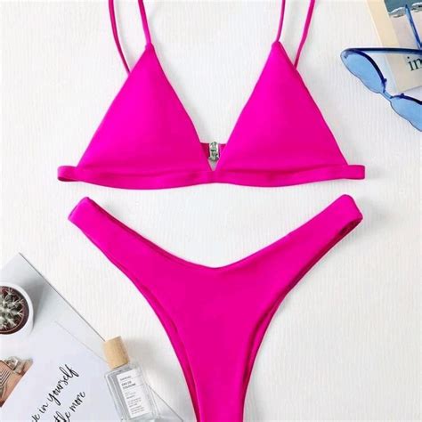 Hot Pink Sexy Cute Y K Bikini Set Depop