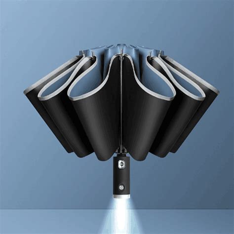 gersome portable windproof compact travel umbrella led flashlight
