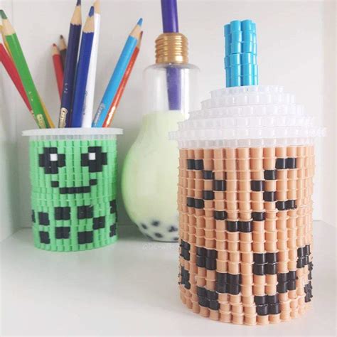 Kawaii 3D Perler Bead Bubble Tea Containers Crafty Amino