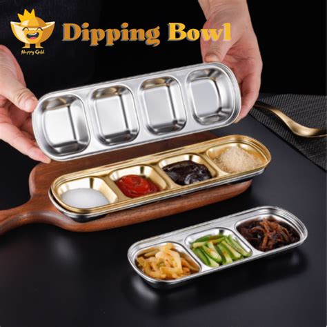 Stainless Steel Gold Seasoning Dish Hot Pot Dipping Bowl Soy Sauce Dish Square Barbecue Snack