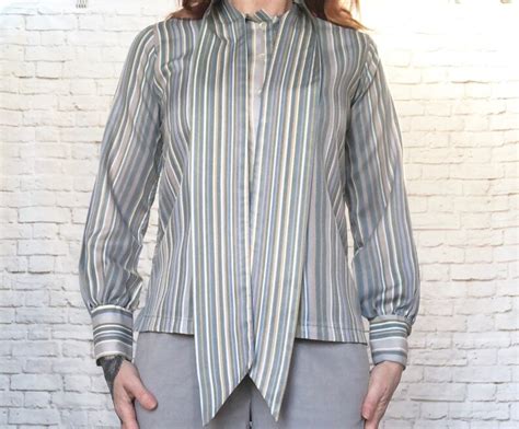 Vintage S Striped Pastel Pussy Bow Collar Blouse Top S M Etsy