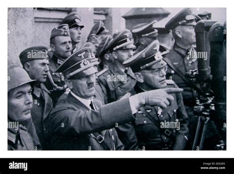 Adolf Hitler With High Ranking Army Officers Watches A Battle Being