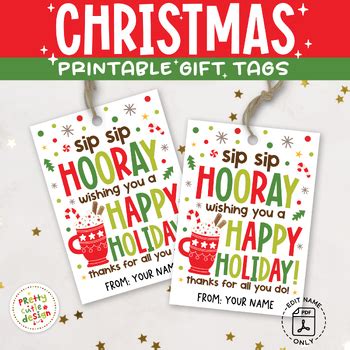 Christmas Hot Cocoa Tags Sip Sip Hooray Wishing You A Happy Holiday