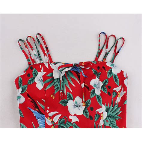 Sexy Floral Print Spaghetti Straps Sleeveless Backless High Waist