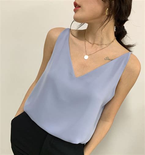 Sleeveless Pale Blue Chiffon Top V Neck Chiffon Tank Top Bridesmaid