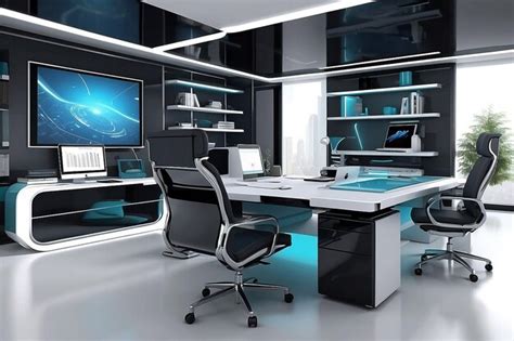Premium Photo | Design a futuristic home office 3d modern office ...