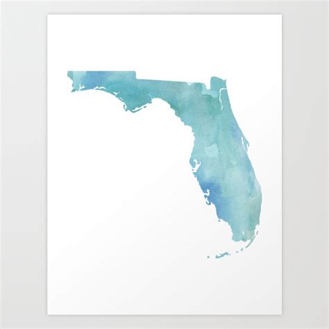 Hand Painted Watercolor Map Of The Us State Of Florida Andrea