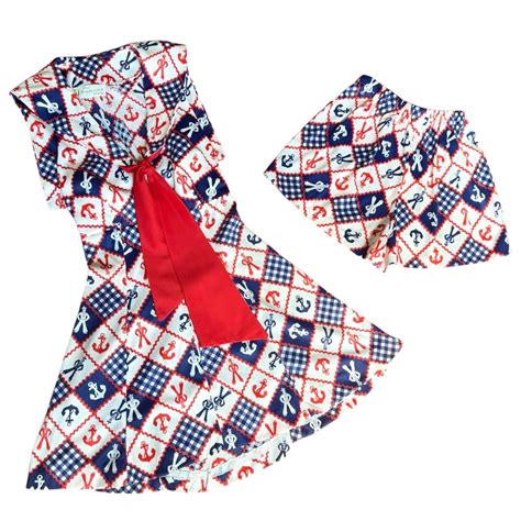 Vintage S Micro Mini Dress Hot Pants Sailor Collar Nautical Gingham Patchwork Cracker