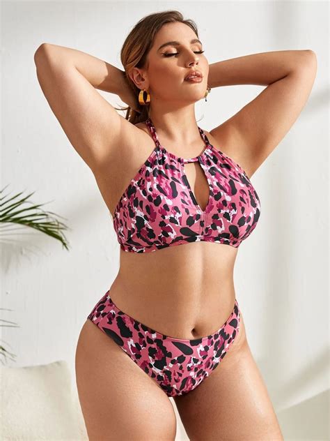 Pink Leopard Print Bikini Swim Set
