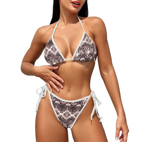 Kpoplk Women S Two Piece Bikini Swimsuit Sexy Ribbed Triangle Top Bathing Suits String Cheeky