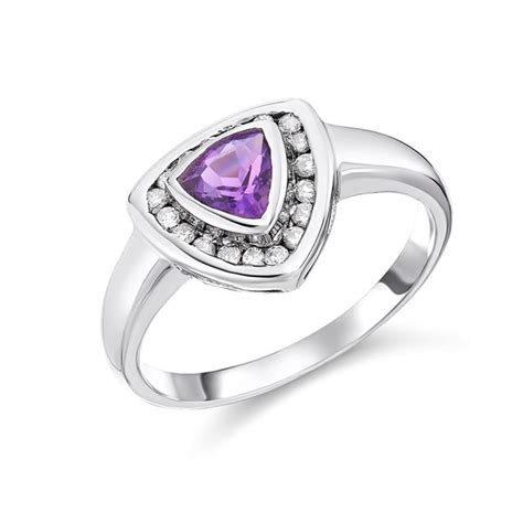 Ct White Gold Trillion Amethyst And Diamond Ring Pts D F