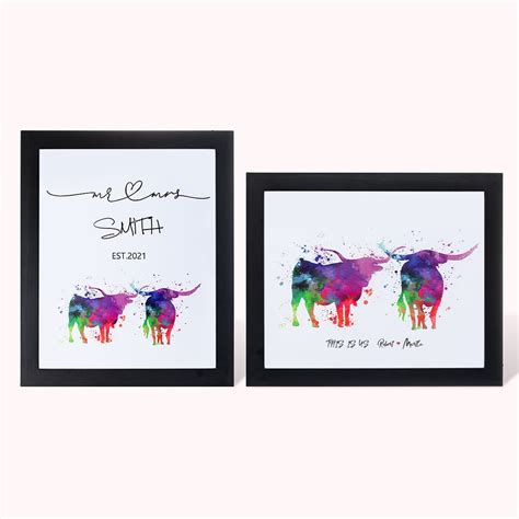 Texas Longhorn Cow Couple Watercolor Art Print - CALLIE