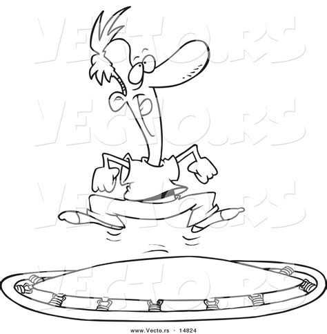 Vector Of A Cartoon Man Jumping On A Trampoline Coloring Page Outline