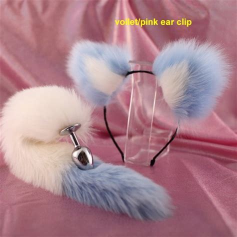 Erotic Costume Fox Fur Tail Anal Plug With Velvet Hairpin Clip Ear Clip Sexy Dress