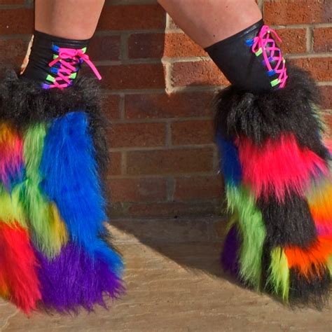 Bright Neon Camo Patchwork Fluffies Leg Warmers Faux Fur Long Etsy