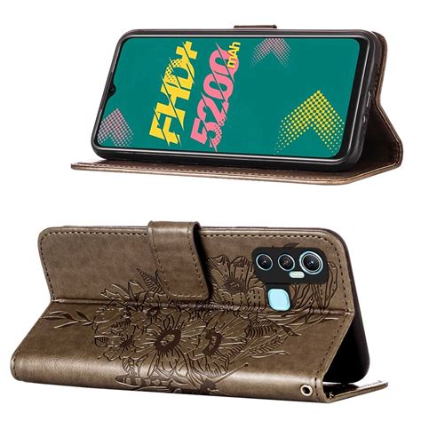 For Infinix Hot Embossed Butterfly Leather Phone Case Grey Alexnld