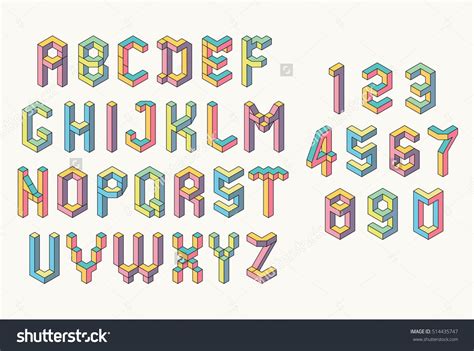 Stock Vector Memphis Style Abc Isometric Letters And Numbers Low Poly D