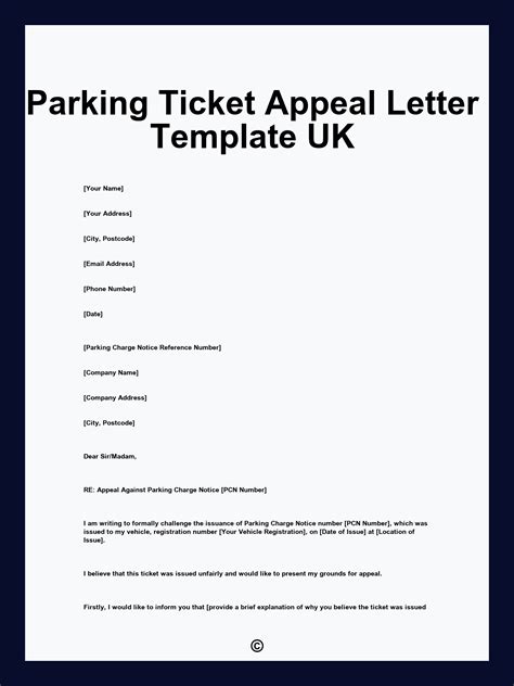 Parking Ticket Appeal Letter Template UK