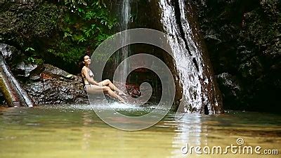 Girl With Bikini Lying Down In Waterfall River Stock Footage Video Of Forest Happy 36752223