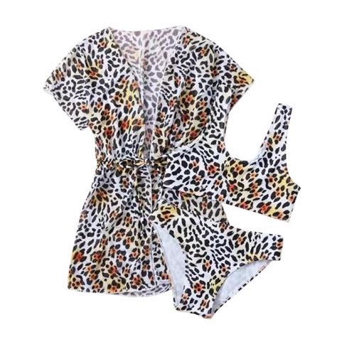 Baywell Girl S 3 Pack Floral Bikini Set Swimwear Bathing Suit Swimsuit And Kimono Brown 8 12Y