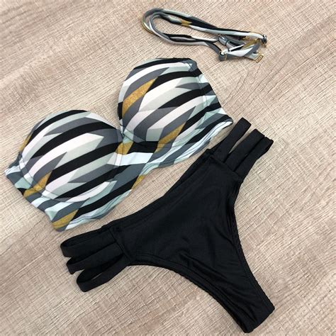 Striped Print Two Pieces Bikini Set Swimsuit On Luulla
