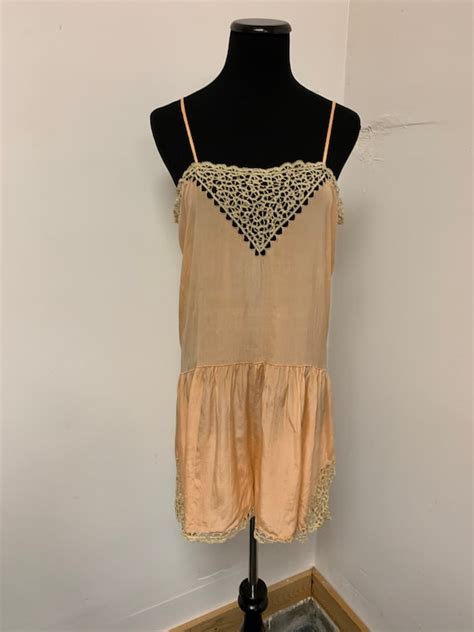 S Peach Silk Slip Lingerie S Pink Beige Lac Gem