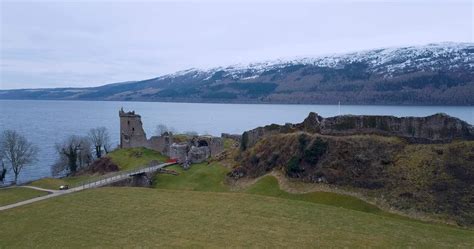 Aerial view of Urquhart Castle on Loch Ness in Scotland 21834217 Stock Video at Vecteezy