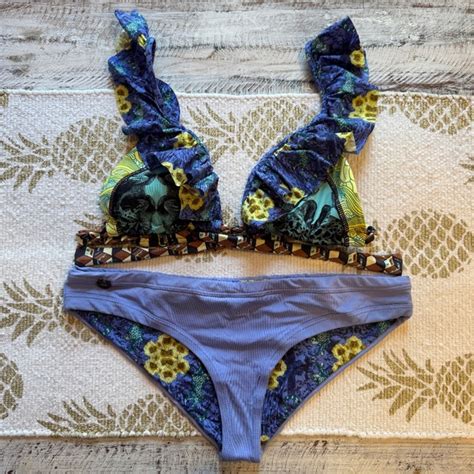 Maaji Swim Maaji Reversible Bottom With Ruffle Shoulder Padded Triangle Top Bikini Poshmark