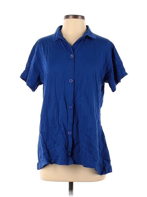 Assorted Brands 100 Cotton Solid Blue Short Sleeve Button Down Shirt