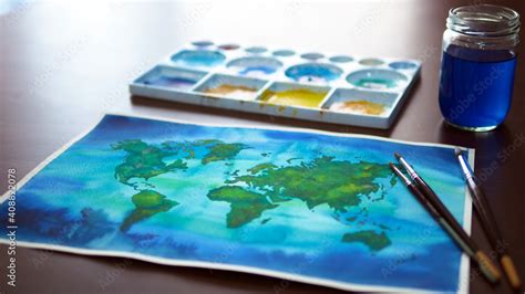 world map watercolor painting art illustration design hand drawing