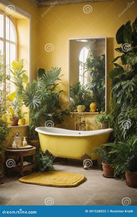 Rustic Interior Bathroom With Plants Around Stock Illustration