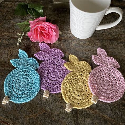 Easter Bunny Coasters Set Of Bunnies Gift Crocheted Etsy In