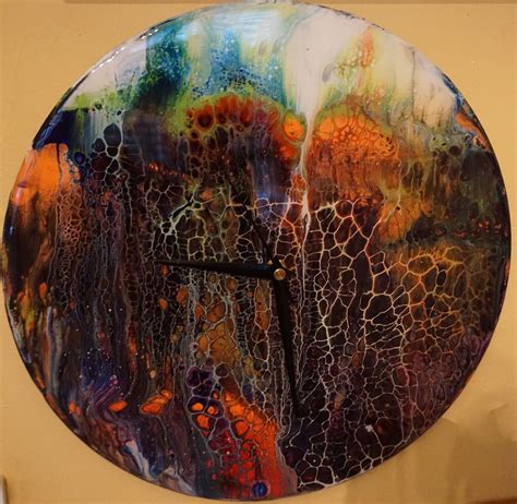 Acrylic Pour Clock On Lp Record Covered With Resin Acrylic Resin