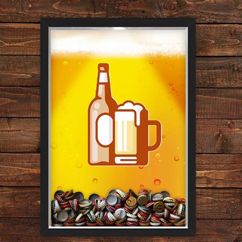 Quadro Caixa Porta Tampinha Cerveja X Cm Led Lojaria E