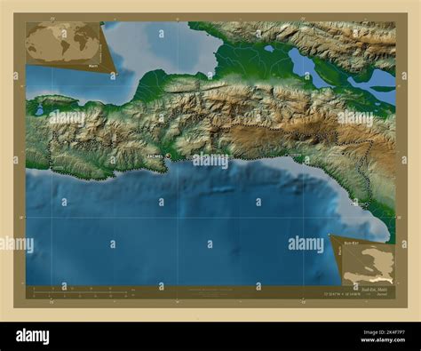 Sud Est Department Of Haiti Colored Elevation Map With Lakes And