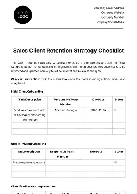 Free Sales Client Retention Strategy Checklist Template Edit Online