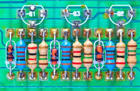 resistor electronic components mounted   motherboard stock photo