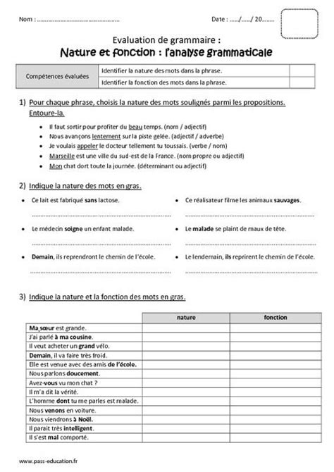 Nature Et Fonction Cm2 Bilan Analyse Grammaticale Nature Et