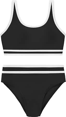 Amazon ESHOO Girls Swimsuit Piece Bikini Set Adjustable Double Strap High Waist Sporty