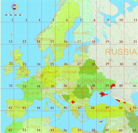 Europe Full Road Tourist Map multi-page atlas, contains 60 pages vector PDF