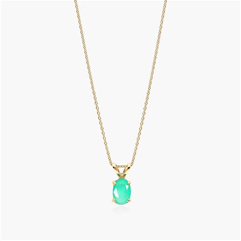 14K Yellow Gold Oval Emerald Birthstone Necklace-8341405y14