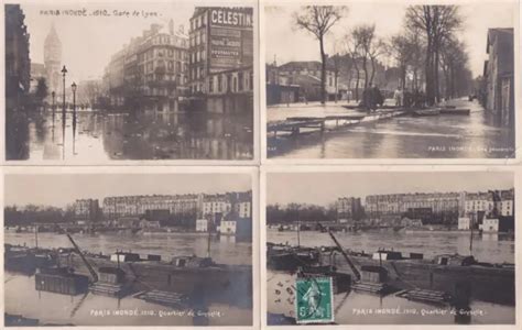 LOT DE 4 cartes postales anciennes postcards PARIS inondés crues 1910