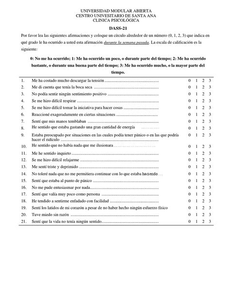 Dass 21 Escala De Estres Pdf Ansiedad Depresión Estado De ánimo