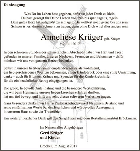 Traueranzeigen Von Anneliese Kr Ger Trauer Kreiszeitung De