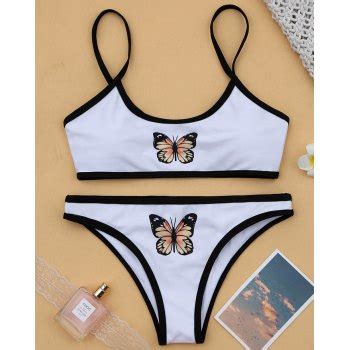 Emmiol Free Shipping 2025 Butterfly Print Strappy Bikini White S In Bikini Sets Online Store