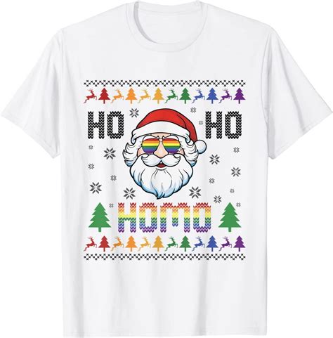 Ugly Christmas Lgbt Rainbow Gay Pride Santa Claus Ho Ho Homo T Shirt Men S Heavyweight T Shirt