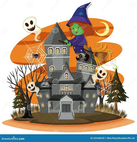 Haunted House in Cartoon Style Stock Vector - Illustration of cartoon ...