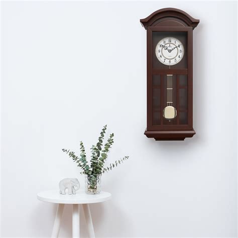 Pendulum Wall Clock Quartz Wood Pendulum Clock, Battery Operated Silent ...