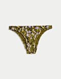 Printed Shirred High Leg Bikini Bottoms GREEN MIX Bikini Bottoms