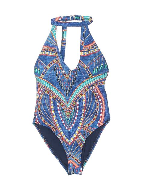 Tini Bikini Chevron Herringbone Blue One Piece Swimsuit Size M 66